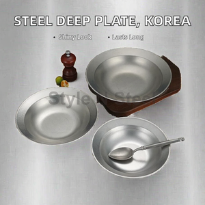 Korean Thickened Stainless Steel Classic Round <b>Plate</b> Dish for Party Use <b>Disposable</b> Dishwasher Safe Fruit Cold Noodle Salad - Product Image 2