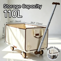 Chariot pliable d'extérieur, chariot de camping pliable avec sac de rangement durable et conception à quatre roues
