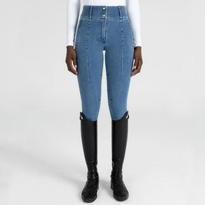 KY1037 <span class=keywords><strong>Pantalon</strong></span> équestre en denim pour <span class=keywords><strong>femme</strong></span> <span class=keywords><strong>Jeans</strong></span> en silicone respirant élastique Jodhpurs Collants d'équitation <span class=keywords><strong>Jeans</strong></span> Culottes - Product Image 4