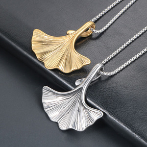 Ginkgo Leaf <b>Titanium</b> Steel Pendant Gold Plated Necklace Fashionable Sweater <b>Chain</b> Unisex Gift SP743 - Product Image 4