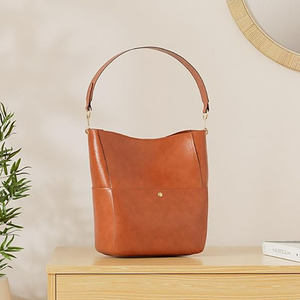 Women's Designer Work Shoulder Bags Waterproof PU Leather Bucket Tote Hobo Purse and <strong>Medium</strong> Satchel <strong>Handbag</strong> with Open Closure - Product Image 6