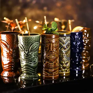 Wholesale Hawaii tiki mugs creative cocktail glasses handmade custom ceramic tiki cups for bar