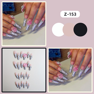 <span class=keywords><strong>Uñas</strong></span> postizas largas y <span class=keywords><strong>cuadradas</strong></span> a la moda con diseño de cebra y motivo de Hello Kitty, estilo audaz para la estética Y2K y estilo Harajuku. - Product Image 2
