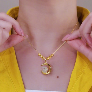 Moon Jade Rabbit Pendant Necklace Stainless Steel Hetian Jade Clavicle Chain For Women Gift Animal Zodiac Style - Product Image 4