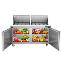 Réfrigérateur commercial Table de préparation de sandwichs et de salades Réfrigérateur de refroidissement à ventilateur de comptoir en acier inoxydable à 2 portes