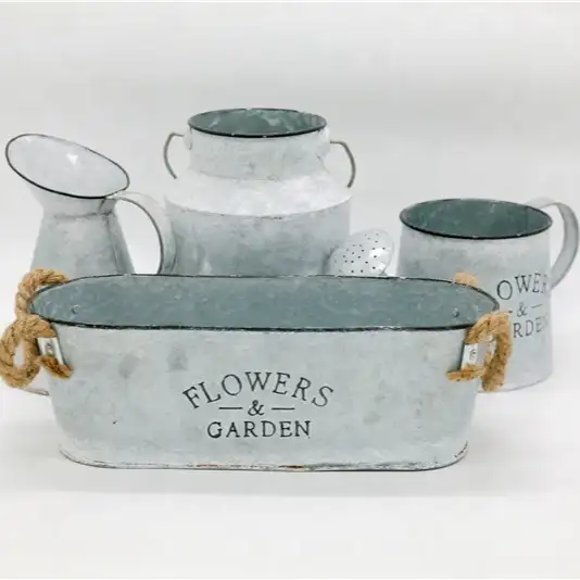 เหยือกใส่น้ำแจกันโลหะเคลือบ,อุปกรณ์ปลูกดอกไม้สไตล์วินเทจสำหรับตกแต่งบ้านและสวน