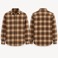 Kemeja Jaket Pria Motif Kotak-kotak Cokelat Lengan Panjang Kancing Depan Overshirt Vintage Kasual Pakaian Kerja Shacket dengan Saku Dada