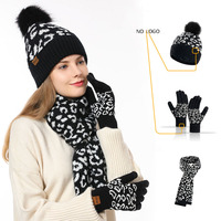 Ensemble bonnet d'hiver, bonnet à pompon, cache-cou et gants, gants tactiles, écharpe et gants pour femme, accessoires d'hiver imprimé léopard
