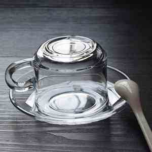 Wholesale Eco Friendly 180ml Transparent Classic Home Office Drinking Saucer Set Water Coffee <b>Tea</b> Glass Cup Business Gift - Product Image 2