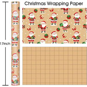 <b>Christmas</b> Wrapping Paper Kraft Santa Claus Presents 17 In X 32.8 Ft <b>Mini</b> Roll Gift Wrap For Holiday Season - Product Image 4