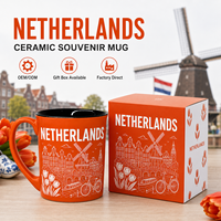 Souvenir touristique d'Amsterdam, Pays-Bas, tasse à café en céramique de 11 oz, motif tulipe et moulin à vent, design personnalisé en porcelaine fine, OED ODM