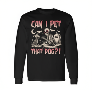 ¿Puedo acariciar a ese perro esqueleto? Camiseta de manga larga con disfraz de perro para Halloween - Product Image 2