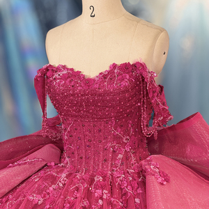 Robe de Quinceañera en Chiffon Fuchsia Scintillant Dy5799, Taille Naturelle, Dentelle Florale de Luxe, Perles, Robe de Bal pour Anniversaire - Product Image 5