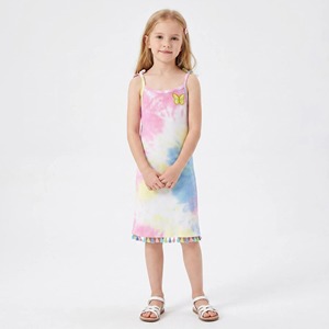 <span class=keywords><strong>Vestidos</strong></span> para Niñas, Estilo Bohemio, Tie Dye, Acanalados, Hasta la Rodilla, con Cuentas, Parche <span class=keywords><strong>de</strong></span> Mariposa, Borlas, Flecos, Vestido <span class=keywords><strong>de</strong></span> Playa para Vacaciones - Product Image 1