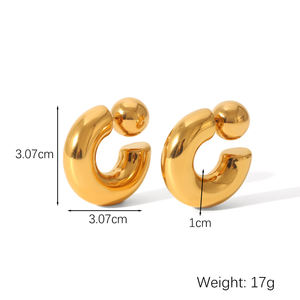 KITI Trendige, dicke, 18 Karat vergoldete, klobige Creolen aus nicht anlaufendem Edelstahl für Damen - Product Image 5