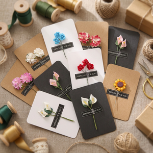 Tarjetas de Felicitación Vintage Kraft con Impresión UV, Barnizadas, con Flores Secas Hechas a Mano para Cumpleaños, San Valentín, Bodas - Product Image 3