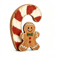 Décorations de Noël en bois de style ferme vintage pour table, figurines de bonhomme en pain d'épices et maison, pour plateau à étages, idéales pour les cadeaux de fêtes