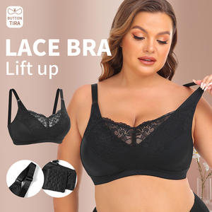 Soutien-gorge de sport de style européen américain avec fermeture sur le devant, soutien-gorge sexy en dentelle avec anneau et motif solide de grande taille - Product Image 6