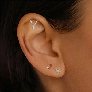 ROXI Moda Sencilla Plata de Ley 925 Diamante Borla Cadena Parte Trasera Plana Piercing de Cartílago Zirconia Hélice Pendiente - Product Image 3