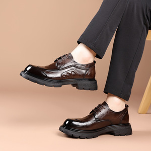 Chaussures habillées en cuir véritable pour hommes, style Oxford, bout rond, à lacets, pour l'automne, avec semelle extérieure en caoutchouc antidérapante - Product Image 4