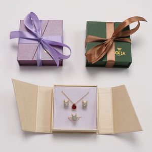 Boîte à bijoux en carton écologique personnalisée à double ouverture, carrée, avec ruban, pour collier, bague, boucles d'oreilles, emballage cadeau - Product Image 5