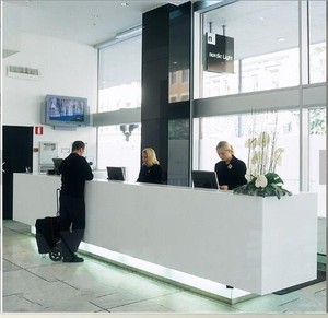 Parrucchiere Informazioni Contatore Reception Piccolo Semi-Cerchio Bianco, hotel reception design per la vendita - Product Image 4