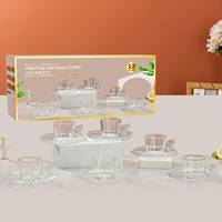 Ensemble d'assiettes en cristal, de tasses à jus d'eau en verre transparent transparent avec poignée et assiette