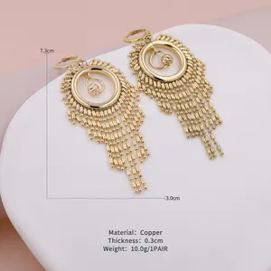 Exaggerate Gypsy Style 24k Gold Plated Jewelry Brass Tassels Pendant Earrings Fashionable Design Women Girl Jewelry Pieces Gold