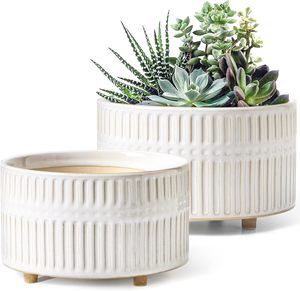 Pot de fleurs en céramique blanche vernissée, décoratif, avec trou de drainage, moderne, pour intérieur, extérieur, jardin, bureau. - Product Image 1