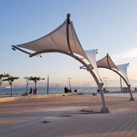 Auvent Tensile en PVC/PVDF pour Aménagement Paysager avec Certification CE, OEM, ODM, Pavillon Architectural Suspendu par Câbles pour Zones en Bord de Mer