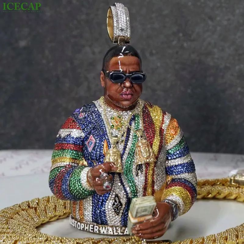 Custom Smoking Men Pendant Hiphop Iced Out S925 Colorful VVS Moissanite Diamond Enamel Character Figure Necklace Pendant