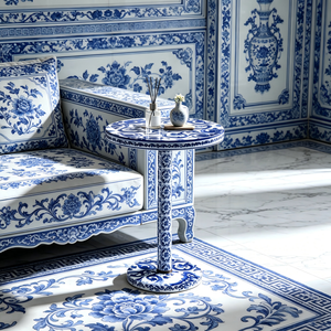 Mesa Auxiliar Artística de Lujo, Moderna, Redonda, de Madera Azul y Blanca, Ideal para <span class=keywords><strong>Villas</strong></span> de Diseño y Salas de Estar - Product Image 2