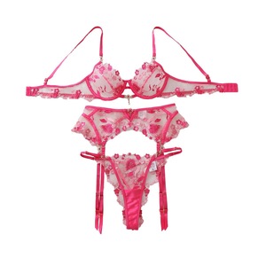 Nouvel ensemble de lingerie 4 pièces pour <span class=keywords><strong>femme</strong></span> 2026, broderie florale, maille transparente, soutien-gorge à armatures, <span class=keywords><strong>porte</strong></span>-jarretelles et string assorti - Product Image 5