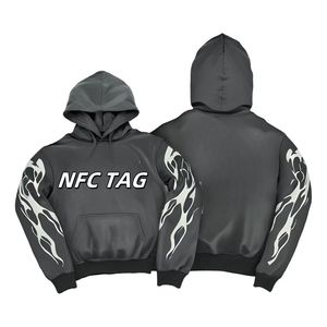 Sudadera con Capucha Extra Grande para Hombre, de Algodón, con Etiqueta NFC, Estampado de Llamas, Estilo Hip Hop, para Invierno - Product Image 1