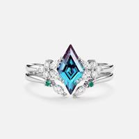 Bague de fiançailles en argent sterling 925 avec alexandrite taille cerf-volant et pierres précieuses en forme de kit