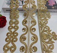 Tissu en dentelle perlée et à sequins avec strass diamantés et strass à pince pour robes de mariée et de soirée - Garniture de couture brodée de luxe
