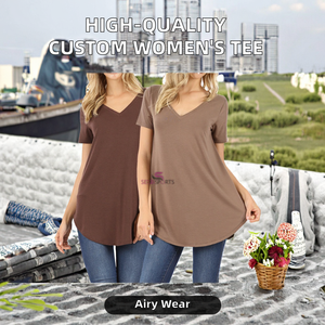 Venta al por mayor de alta calidad de las mujeres camiseta de verano de cuello redondo transpirable de algodón orgánico de punto personalizado impreso diseño de logotipo personal - Product Image 2