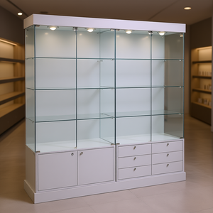 Vitrine HZE 145 cm de large, 190 cm de haut, avec portes en verre trempé gris clair, étagères et éclairage - Product Image 3