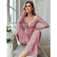 2025 nouvelle tendance en gros impression fleurs automne Homewear Sexy décontracté mode à manches longues pantalons longs pyjama ensemble pour les femmes