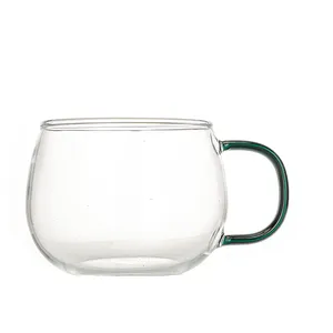 Factory Price 400ml High Borosilicate Color Handle Glass Cup Glass Coffee Tea Milk cups Cup Glass Mugs with Holder