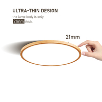 Plafonnier LED ultra-mince en bois grainé rond 5 CCT pour chambre et salon, luminaire suspendu