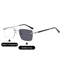 Lunettes photochromiques sans monture pour hommes, anti-lumière bleue, montures carrées à transition UV400 pour lunettes de vue