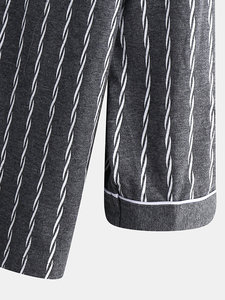 Wholesale Polyester/Cotton Blend Mens Dark Gray Striped <b>Thermal</b> Pajamas Set Comfortable Button Long Sleeve Loungewear Plus Size - Product Image 6
