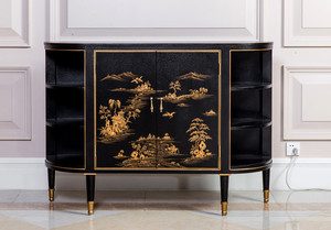 <span class=keywords><strong>Nero</strong></span> Antico Lacca Soggiorno Camera da Letto Doppia Porta Display Cabinet in Legno/Console da <span class=keywords><strong>Tavolo</strong></span> con Rame - Product Image 4