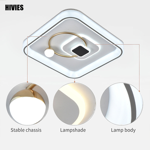 Hiện đại Vòng <span class=keywords><strong>LED</strong></span> trần ánh sáng hình chữ nhật Acrylic trong màu đen trắng Dimmable cho phòng khách phòng ngủ kích thước lớn với Chrome cơ sở - Product Image 4