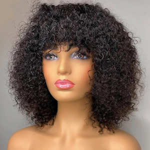 Tóc Giả Bob Với <span class=keywords><strong>Bangs</strong></span> Fringe Dày Cho Phụ Nữ Da Đen Giá Rẻ Ấn Độ Ngắn Xoăn Bob Remy Tóc Giả Tóc Con Người Full Lace Bob Tóc Giả - Product Image 4