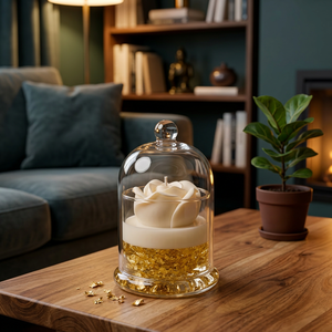 Bougie en cire de soja blanche de luxe sous cloche en verre, décoration intérieure, cadeau d'entreprise pour Thanksgiving et Noël - Product Image 2