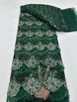 NI.AI Dernière Conception Tissu en Dentelle de Tulle Brodé de Perles et de Paillettes, Motif Festonné Alterné, Couleur Bourgogne, Luxe