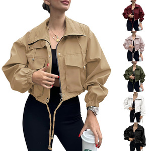 Nueva Colección de Otoño, Gabardina Corta con Cierre para Mujer, Color Sólido, a la Moda - Product Image 1