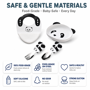 <span class=keywords><strong>Set</strong></span> Plato Silicona Panda Grado Alimenticio Libre BPA Ventosa Bebé Niños Destete Alimentación Infantil Vajilla - Product Image 5